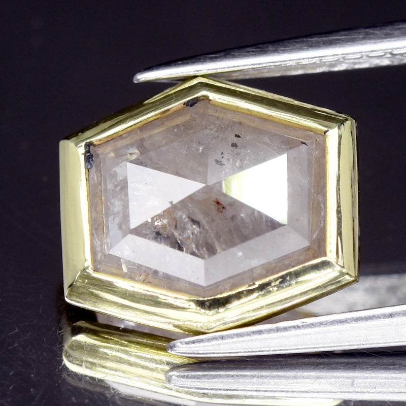 5.09ct Hexagon Natural Untreated Fancy White Salt &amp; Pepper Diamond I1