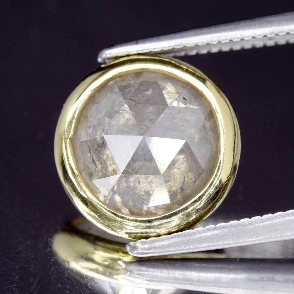 4.88ct Round Rose Cut Natural Untreated Fancy White Salt &amp; Pepper Diamond I1
