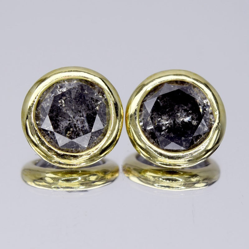 Pair 2pcs/4.88ct Round Brilliant Natural Fancy Galaxy Salt &amp; Pepper Diamond