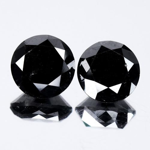 Pair 2pcs/3.76ct Round Brilliant Natural Fancy Jet Black Diamond Opaque (AAA) — view 1