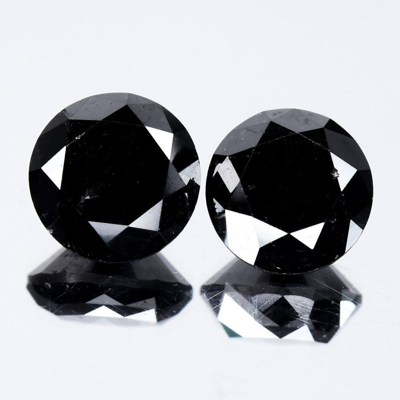 Pair 2pcs/3.76ct Round Brilliant Natural Fancy Jet Black Diamond Opaque (AAA)