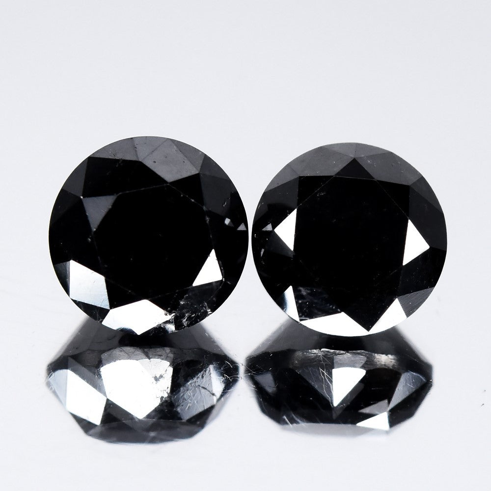 Pair 2pcs/5.22ct Round Brilliant Natural Fancy Jet Black Diamond Opaque (AAA) — view 1