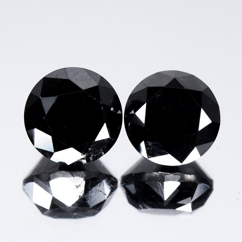 Pair 2pcs/5.22ct Round Brilliant Natural Fancy Jet Black Diamond Opaque (AAA)