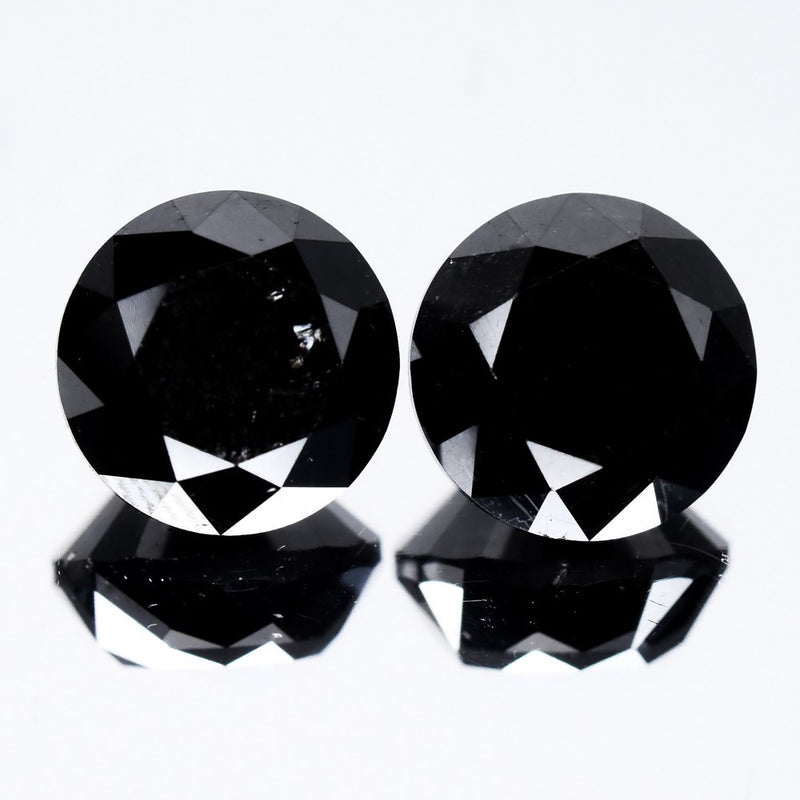 Pair 2pcs/8.44ct Round Brilliant Natural Fancy Jet Black Diamond Opaque (AAA)