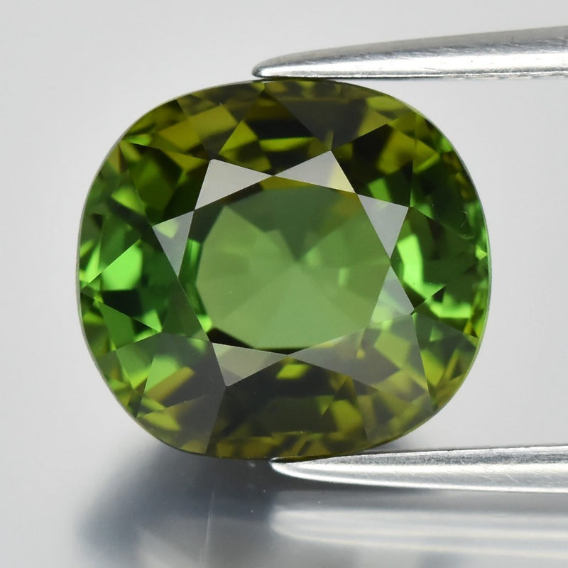 4.71ct 10.3x9.5mm VVS Cushion Natural Green Tourmaline Unheated Mozambique Gem