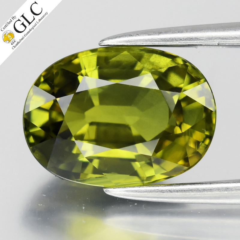 GLC CERTIFIED 2.20ct VVS Oval Natural Yellow Green Sapphire - Unheated, Gem