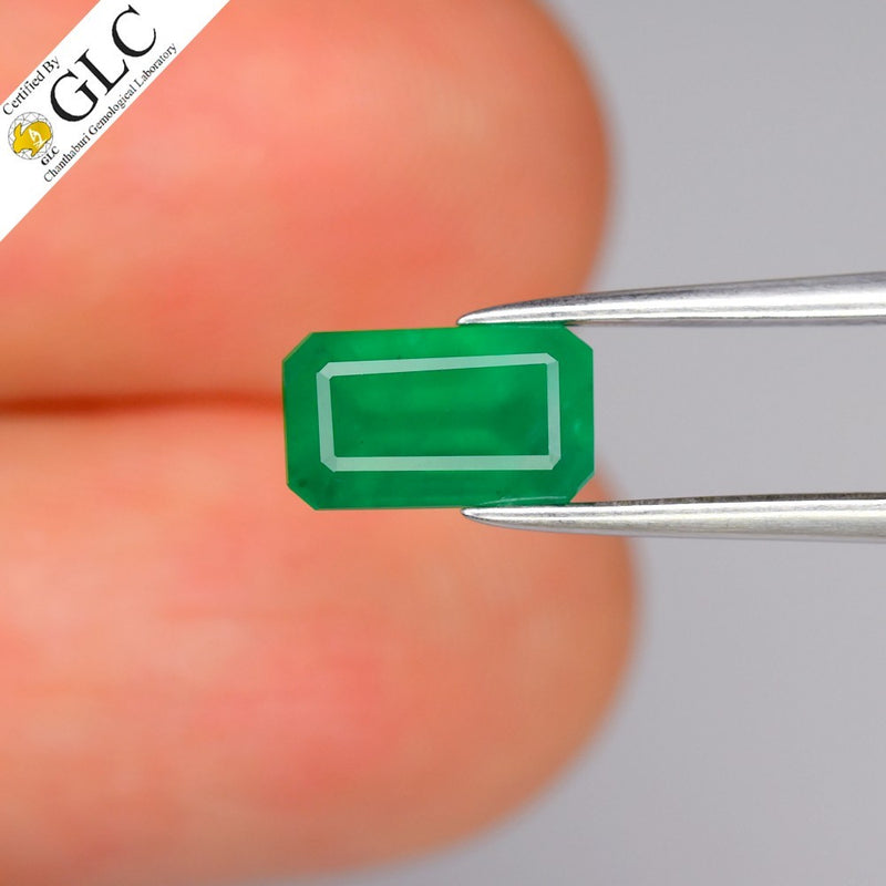 GLC CERTIFIED 1.62ct Octagon Natural Green Emerald - Exquisite, Zambia Gem