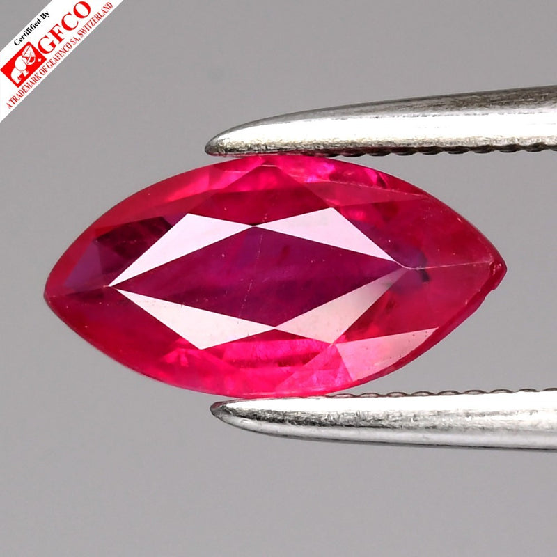 GFCO CERTIFIED 0.80ct Marquise Natural Pigeon Blood Red Ruby - Heated, Burma