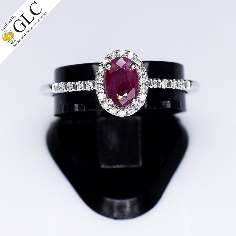 GLC CERTIFIED Natural Ruby Ring 0.57ct in 18K WHITE GOLD 0.14ct G,H/VS Dia