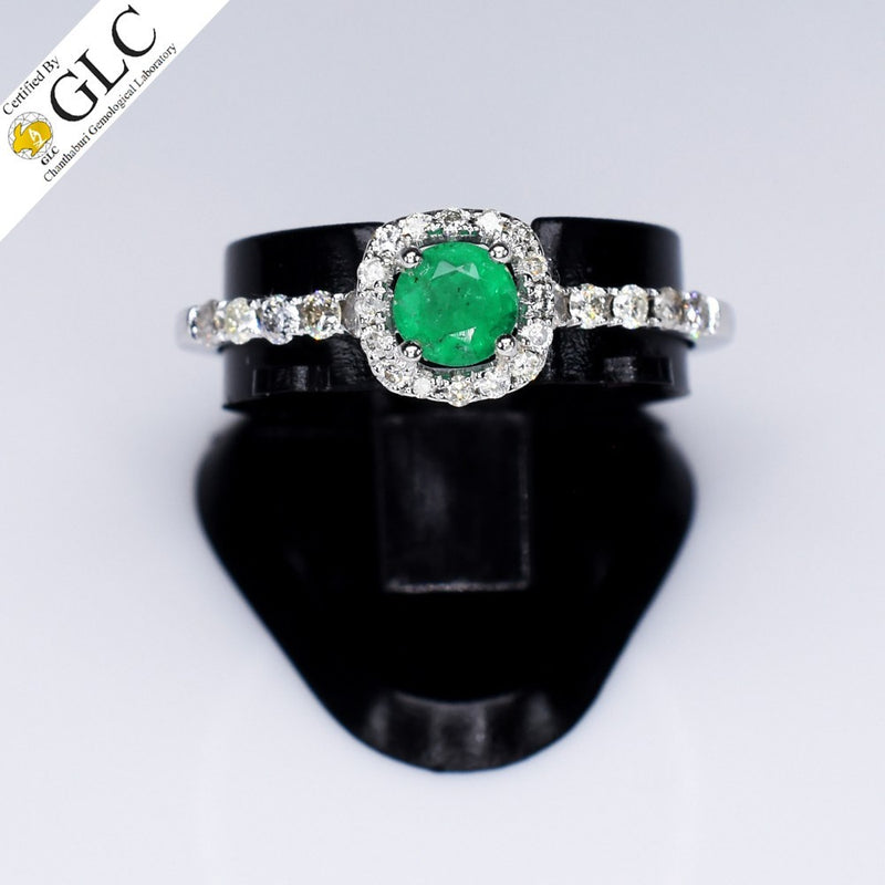 GLC CERTIFIED Natural Emerald Ring 0.35ct in 18K WHITE GOLD 0.35ct G,H/VS Dia