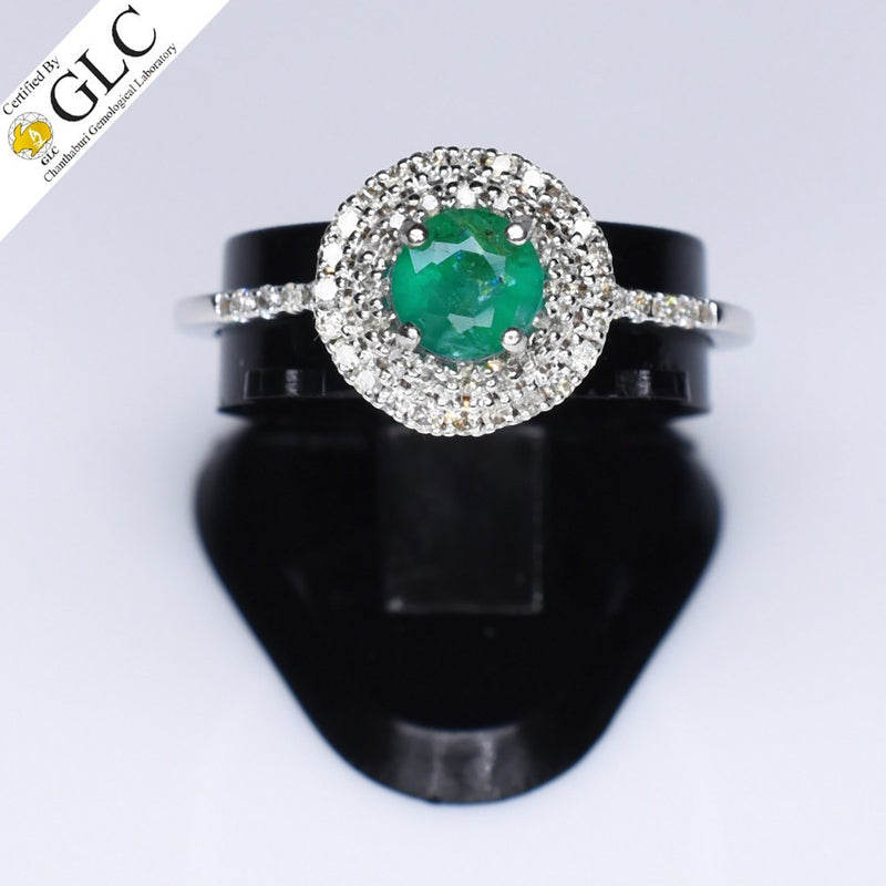 GLC CERTIFIED Natural Emerald Ring 0.43ct in 18K WHITE GOLD 0.36ct G,H/VS Dia