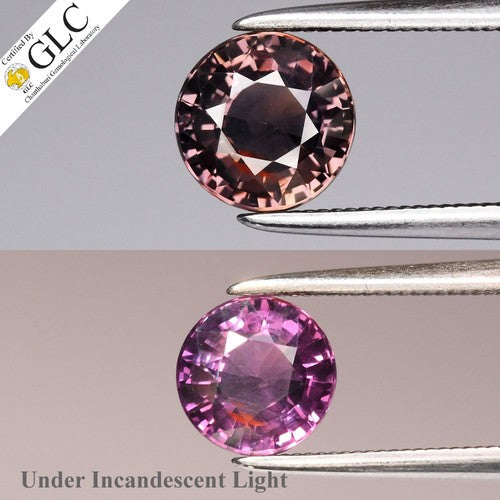 GLC Certified 1.61ct VS Round Natural Color Change Sapphire - Unheated, Gem