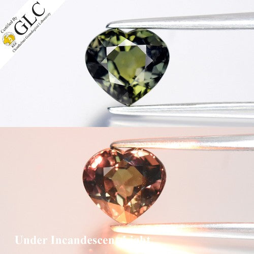 2.13ct Color Change From Green to Purple Color Change Sapphire | Heart