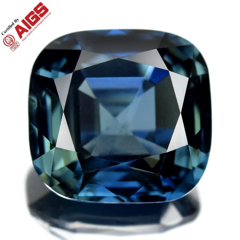 AIGS Certified Unheated 4.96ct VS Cushion Natural Teal Sapphire Madagascar