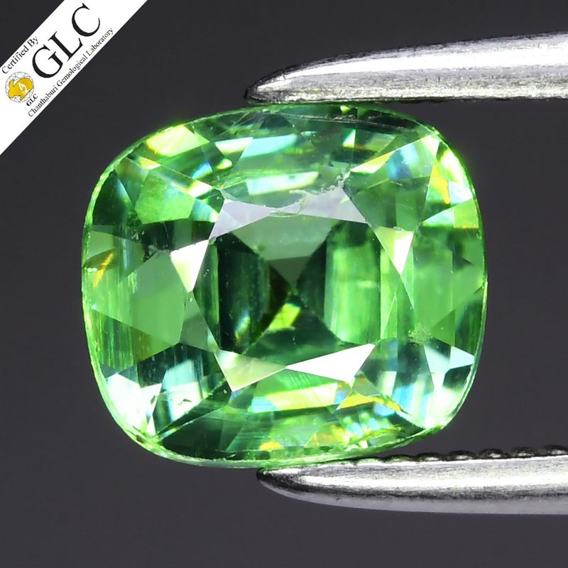 GLC Certified 1.18ct VS Cushion Natural Green Demantoid Garnet - Madagascar